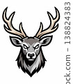 Illustration of a Deer Head with Big Antlers in Monochrome Style 138824383