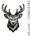 Illustration of a Deer Head with Big Antlers in Monochrome Style 138824384
