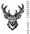 Illustration of a Deer Head with Big Antlers in Monochrome Style 138824385