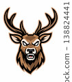Angry Deer Head Mascot Logo with Big Antlers 138824441