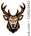 Angry Deer Head Mascot Logo with Big Antlers 138824442