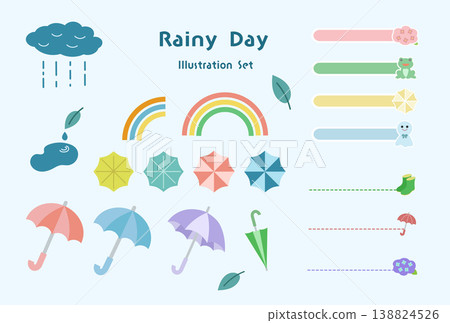 Rainy season illustrations in gentle pastel colors. Rainy season illustrations in gentle pastel colors. 138824526