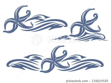 aquatic sea star and water wave blue and white vector border outline 138824585