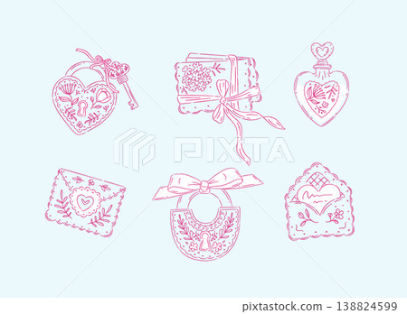 Love elements heart shape lock envelope perfume pink blue 138824599