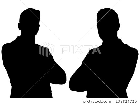 A set of silhouettes of businessmen with their arms crossed. 138824729