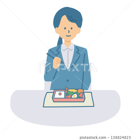 Illustration of a female office worker eating her lunch. Illustration of a female office worker eating her lunch. 138824823