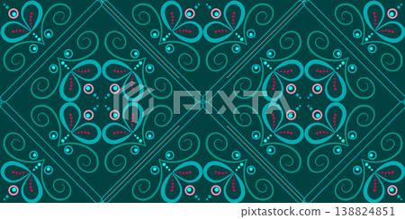 Frilly square ethnic ornament in calm colors Frilly square ethnic ornament in calm colors 138824851