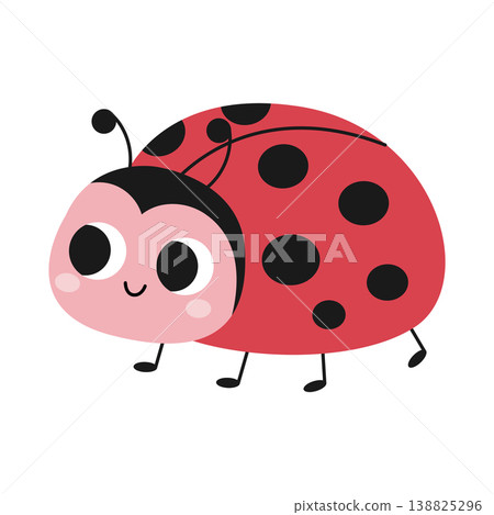 Cute cartoon ladybug. Design for children. Vector illustration in a flat style, isolated on a white background 138825296