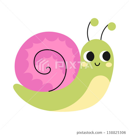 Cute cartoon snail. Design for children. Vector illustration in a flat style, isolated on a white background Cute cartoon snail. Design for children. Vector illustration in a flat style, isolated on a white background 138825306
