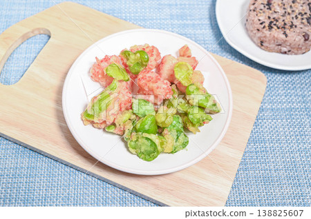 Tempura made with broad beans and imitation crab meat Tempura made with broad beans and imitation crab meat 138825607