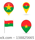 Burkina Faso Flag Map Pin Icons Set Collection. 138825665