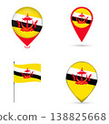 Brunei Flag Map Pin Icons Set Collection. 138825668