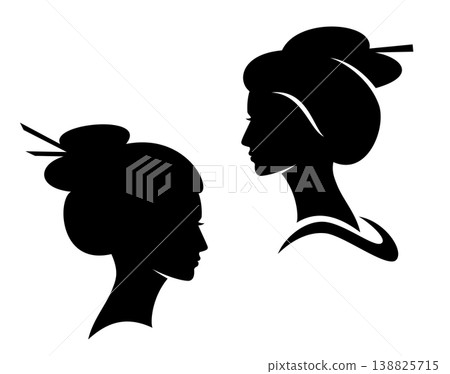 elegant japanese geisha black and white vector silhouette head portrait elegant japanese geisha black and white vector silhouette head portrait 138825715