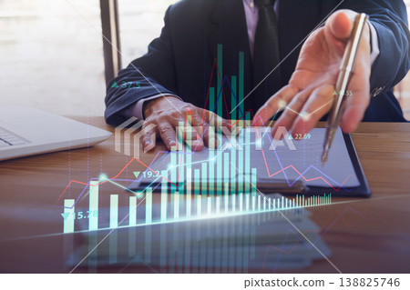 Stock market or forex trading graph and candlestick chart suitable for financial investment concept. Economy trends background for business idea and all art work design. Abstract finance background. Stock market or forex trading graph and candlestick chart suitable for financial investment concept. Economy trends background for business idea and all art work design. Abstract finance background. 138825746