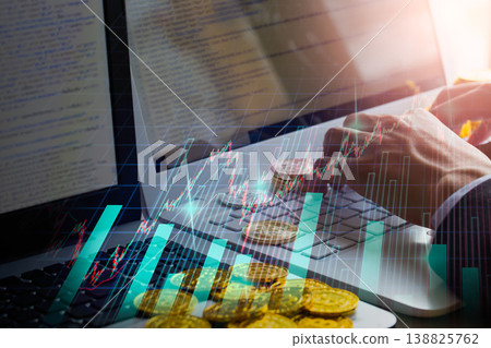 Modern way of exchange. Bitcoin is convenient payment in global economy market. Virtual digital currency and financial investment trade concept. Abstract cryptocurrency with gold bitcoin background. 138825762