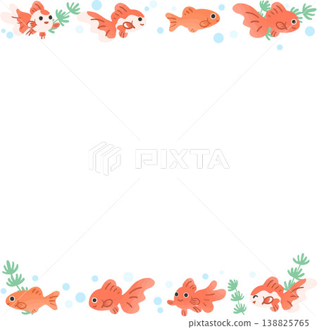 可愛的金魚裝飾邊框，透明背景向量圖 | 日式設計素材，相容於正方形。 138825765