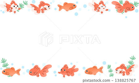 可愛的金魚裝飾邊框，透明背景向量圖 | 日式設計素材，相容於 16:9 寬高比 138825767