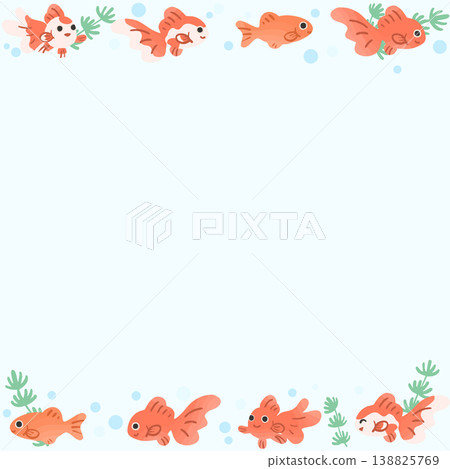 可愛的金魚裝飾邊框背景向量圖 | 方形日式設計素材 138825769