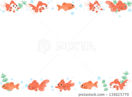 可愛的金魚裝飾邊框，透明背景向量圖 | 橫版日式設計素材 138825770