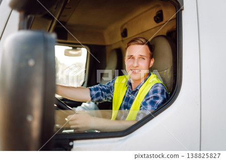Professional truck driver ready for job. Transportation service. Professional truck driver ready for job. Transportation service. 138825827