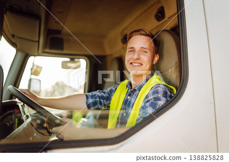 Professional truck driver ready for job. Transportation service. Professional truck driver ready for job. Transportation service. 138825828
