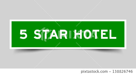Green color square shape sticker label with word 5 star hotel on gray background Green color square shape sticker label with word 5 star hotel on gray background 138826746