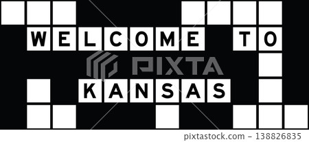 Alphabet letter in word welcome to kansas on crossword puzzle background Alphabet letter in word welcome to kansas on crossword puzzle background 138826835