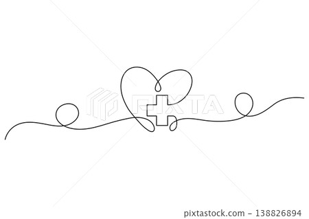 Continuous Line Medical Heart Symbol Minimal Design 138826894