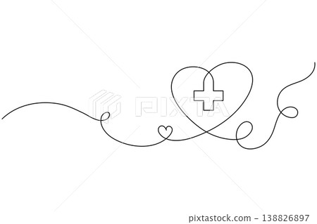 Continuous Line Medical Heart Symbol Minimal Design 138826897
