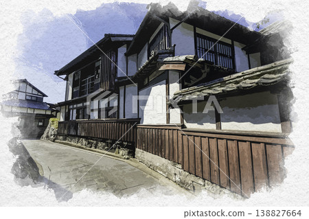Watercolor-style painting of the Nioza Historical Road in Usuki, Oita Prefecture, Usuki City. Watercolor-style painting of the Nioza Historical Road in Usuki, Oita Prefecture, Usuki City. 138827664