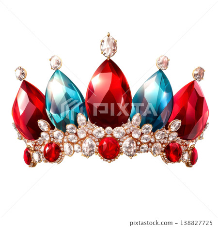 Elegant crown adorned with precious gemstones and shining crystals 138827725