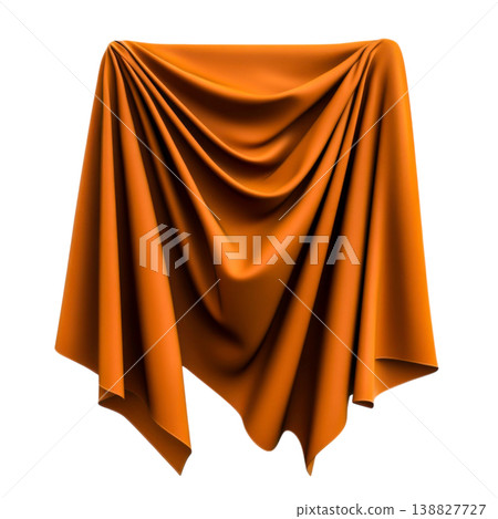 Elegant Orange Drapery Fabric With Soft Waves and Pleats 138827727