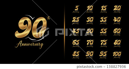 Set of premium anniversary logotype. Golden anniversary celebration emblem design. Set of premium anniversary logotype. Golden anniversary celebration emblem design. 138827936