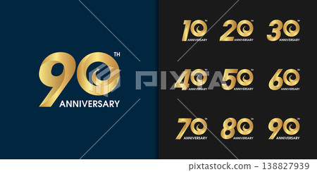 Set of premium anniversary logotype. Golden anniversary celebration emblem design . Set of premium anniversary logotype. Golden anniversary celebration emblem design . 138827939