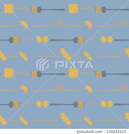 seamless minimal italian food with pasta, spaghetti and macaroni, Pastel Nursery repeat pattern in blue background, flat jpg illustration graphic design seamless minimal italian food with pasta, spaghetti and macaroni, Pastel Nursery repeat pattern in blue background, flat jpg illustration graphic design 138828123