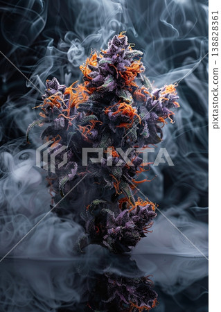 Cannabis bud surrounded by thick smoke. Ai generative 138828361