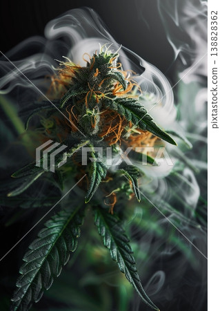 Cannabis bud surrounded by thick smoke. Ai generative 138828362