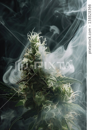 Cannabis bud surrounded by thick smoke. Ai generative Cannabis bud surrounded by thick smoke. Ai generative 138828366