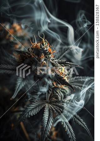 Cannabis bud surrounded by thick smoke. Ai generative 138828367