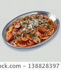 A 3D image of Neapolitan spaghetti, a uniquely Japanese Western-style dish with a nostalgic Showa-era feel, filled with plenty of sausages and bell peppers. 138828397
