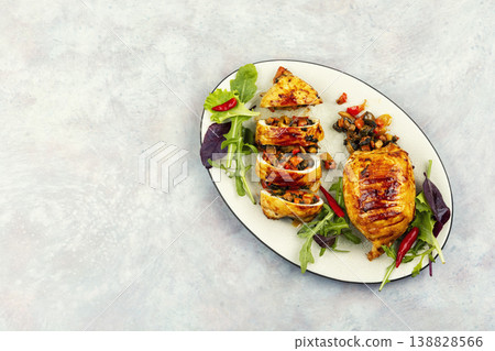Sliced Grilled Stuffed Squid with Vegetables Sliced Grilled Stuffed Squid with Vegetables 138828566