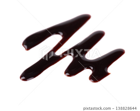 Chocolate sauce drizzle isolated on white background. Liquid chocolate syrup smear or splash. Clipping path. Chocolate sauce drizzle isolated on white background. Liquid chocolate syrup smear or splash. Clipping path. 138828644
