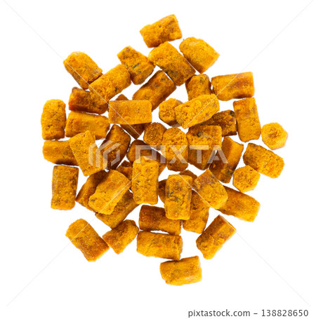 Bee bread isolated on white background. Pile of granules bee bread or perga. Clipping path. Top view. 138828650