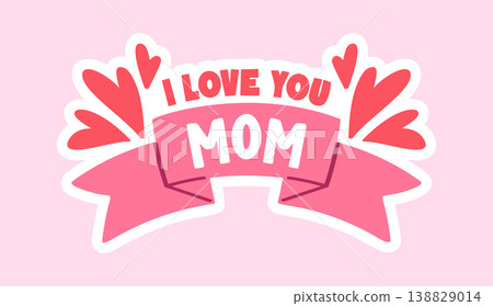 Mom Love Banner With Hearts Cartoon 138829014