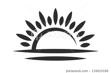 Sunrise Horizon Emblem With Rays Silhouette Sunrise Horizon Emblem With Rays Silhouette 138829166