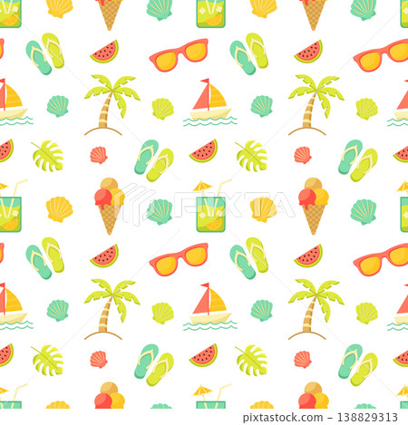 Colorful summer treats pattern on white background vector illustration. Colorful summer treats pattern on white background vector illustration. 138829313