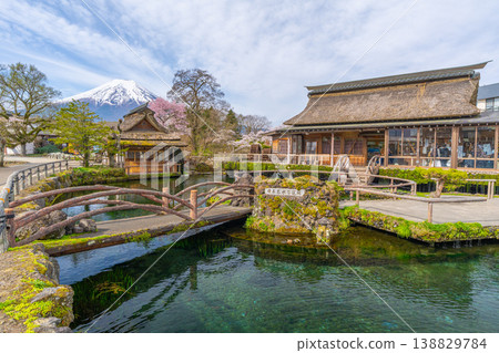 Spring cherry blossoms and Mount Fuji as seen from Oshino - Oshino Hakkai 138829784
