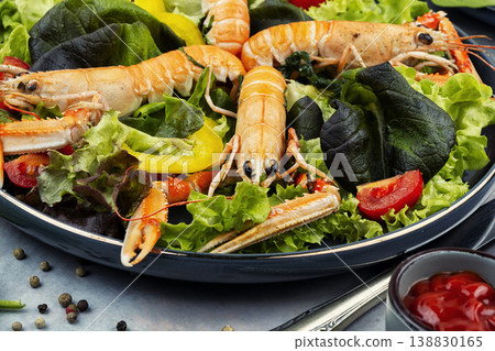 Seafood Salad with Langoustines and Fresh Greens Seafood Salad with Langoustines and Fresh Greens 138830165
