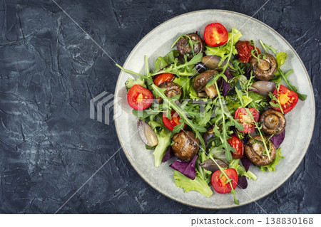 Fresh vegan salad with mushrooms, recipe place 138830168