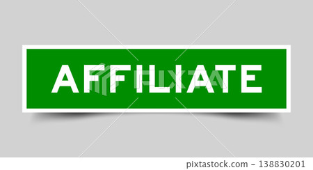 Green color square shape sticker label with word affilate on gray background 138830201